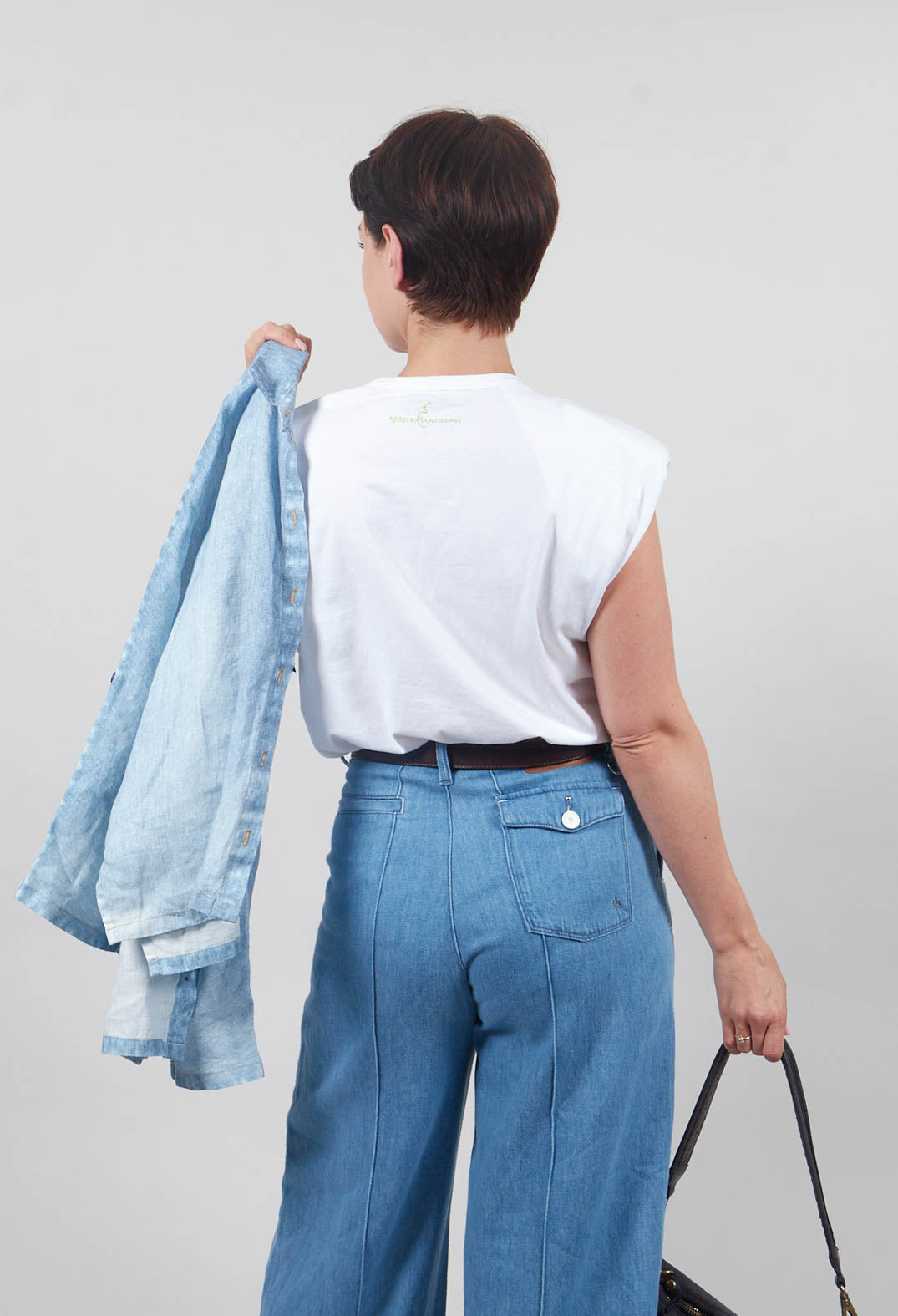 Sleeveless Top with Shoulder Pads in White