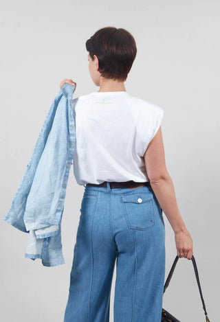 Sleeveless Top with Shoulder Pads in White