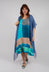 Racer Back Silk Dress with Bold Blue Print