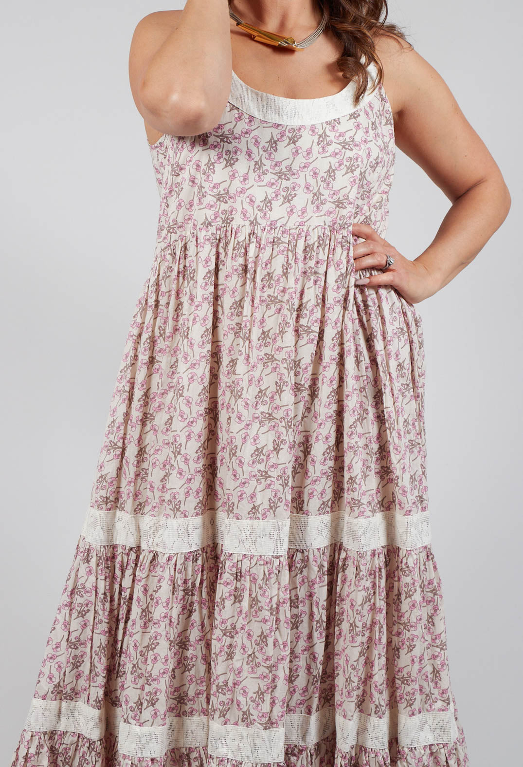 A Line Dress with Thin Straps in Floral Rosa Print