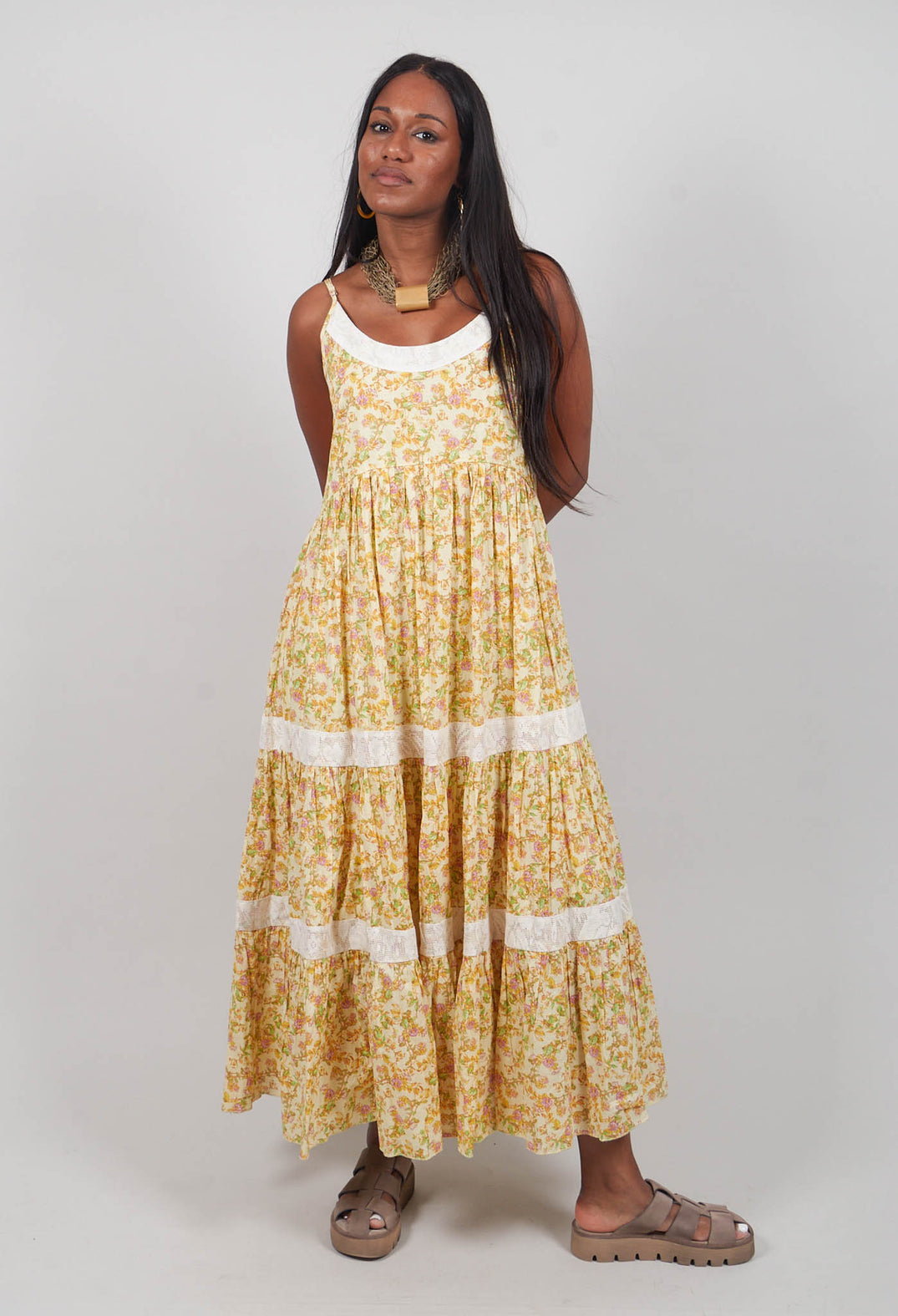 A Line Dress with Thin Straps in Floral Gisele Print