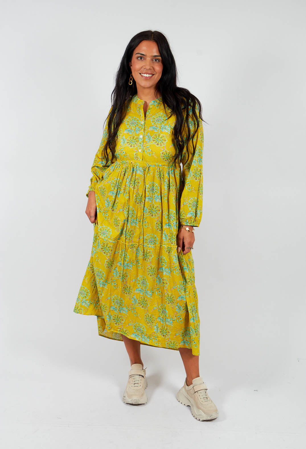 Tiered Valerie Dress in Yellow Floral Print