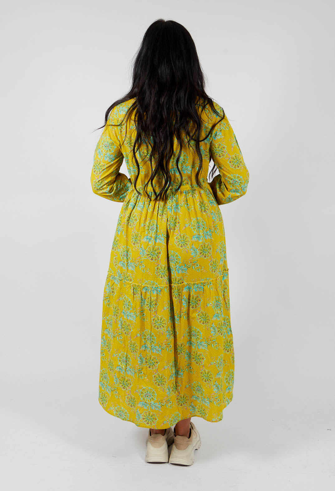 Tiered Valerie Dress in Yellow Floral Print