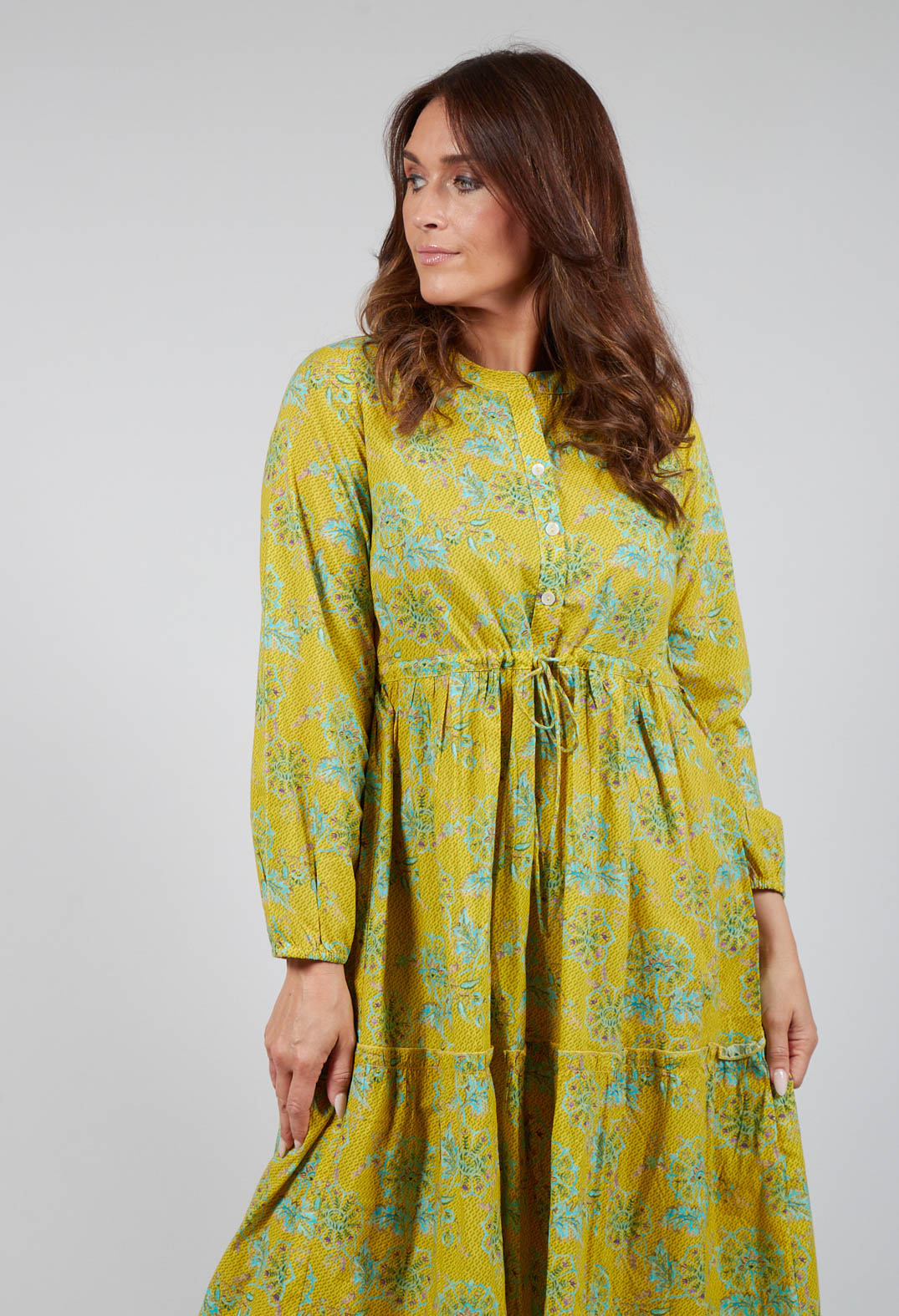 Tiered Valerie Dress in Yellow Floral Print