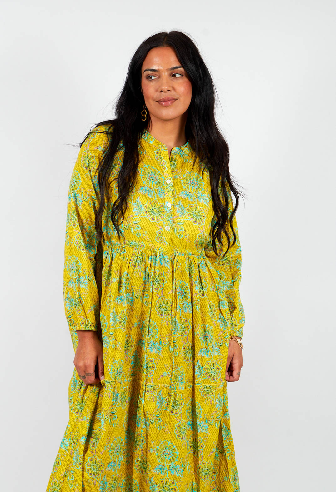 Tiered Valerie Dress in Yellow Floral Print