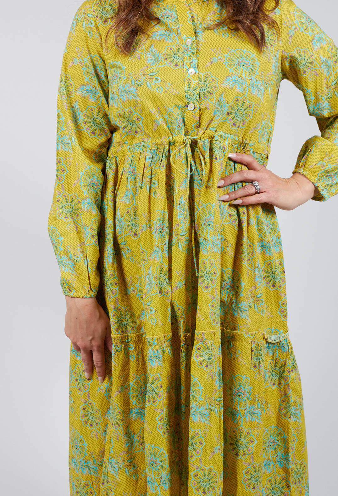 Tiered Valerie Dress in Yellow Floral Print