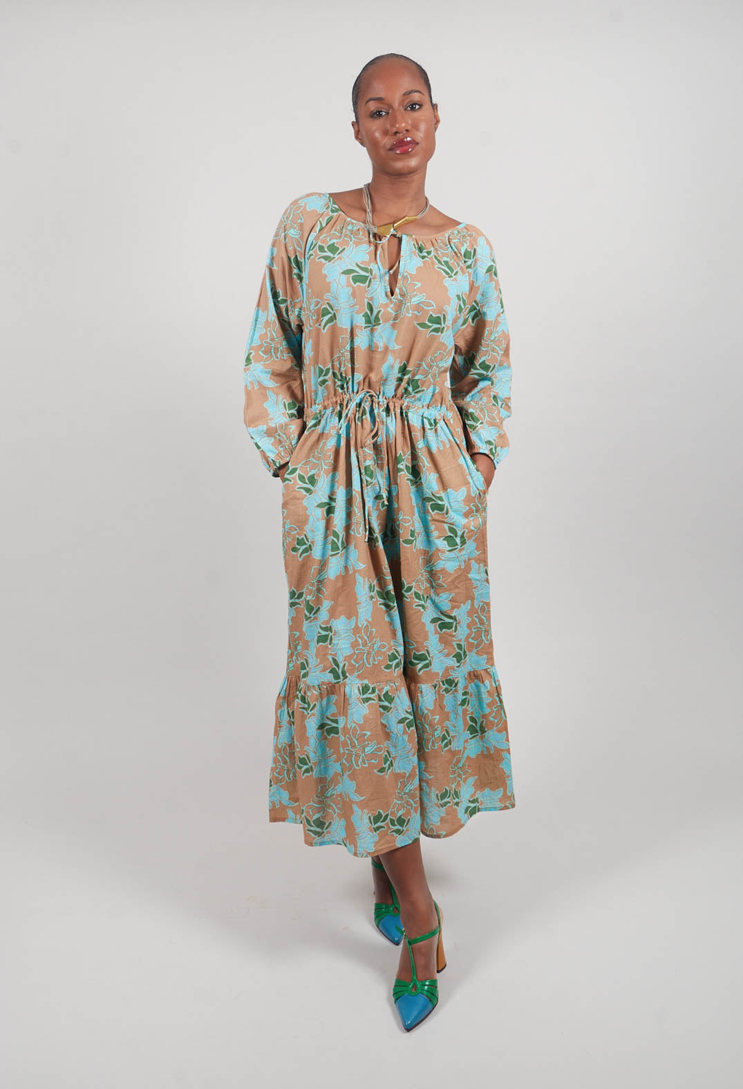 Long Sleeve Joana Dress with Blue Floral Print