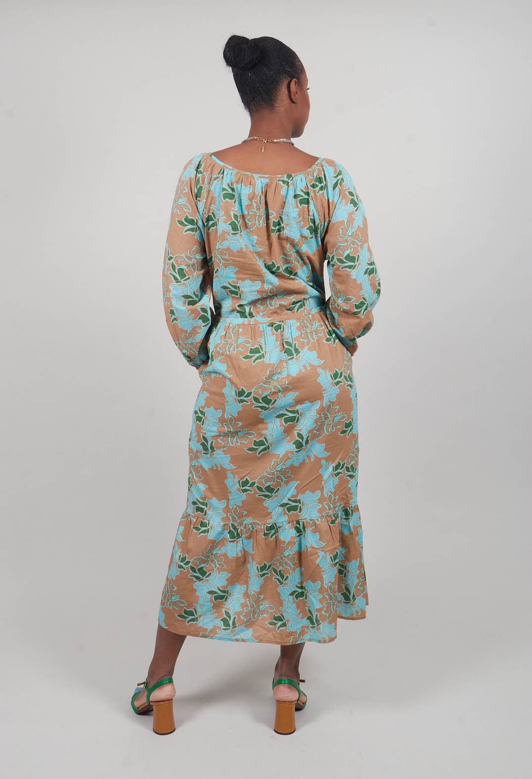 Long Sleeve Joana Dress with Blue Floral Print