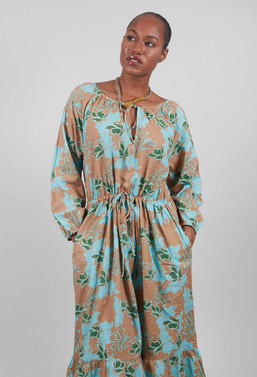 Long Sleeve Joana Dress with Blue Floral Print