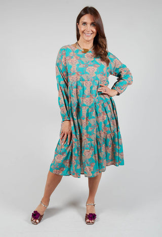 Tiered Vision of Love Dress in Turquoise with All over Print