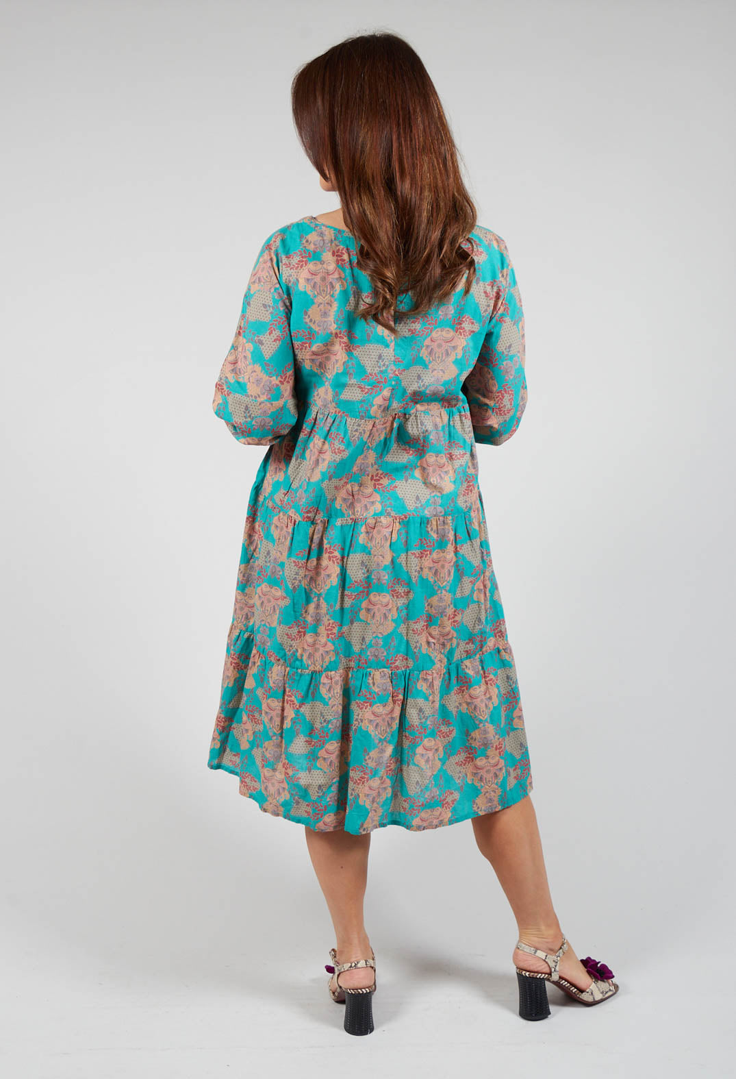 Tiered Vision of Love Dress in Turquoise with All over Print