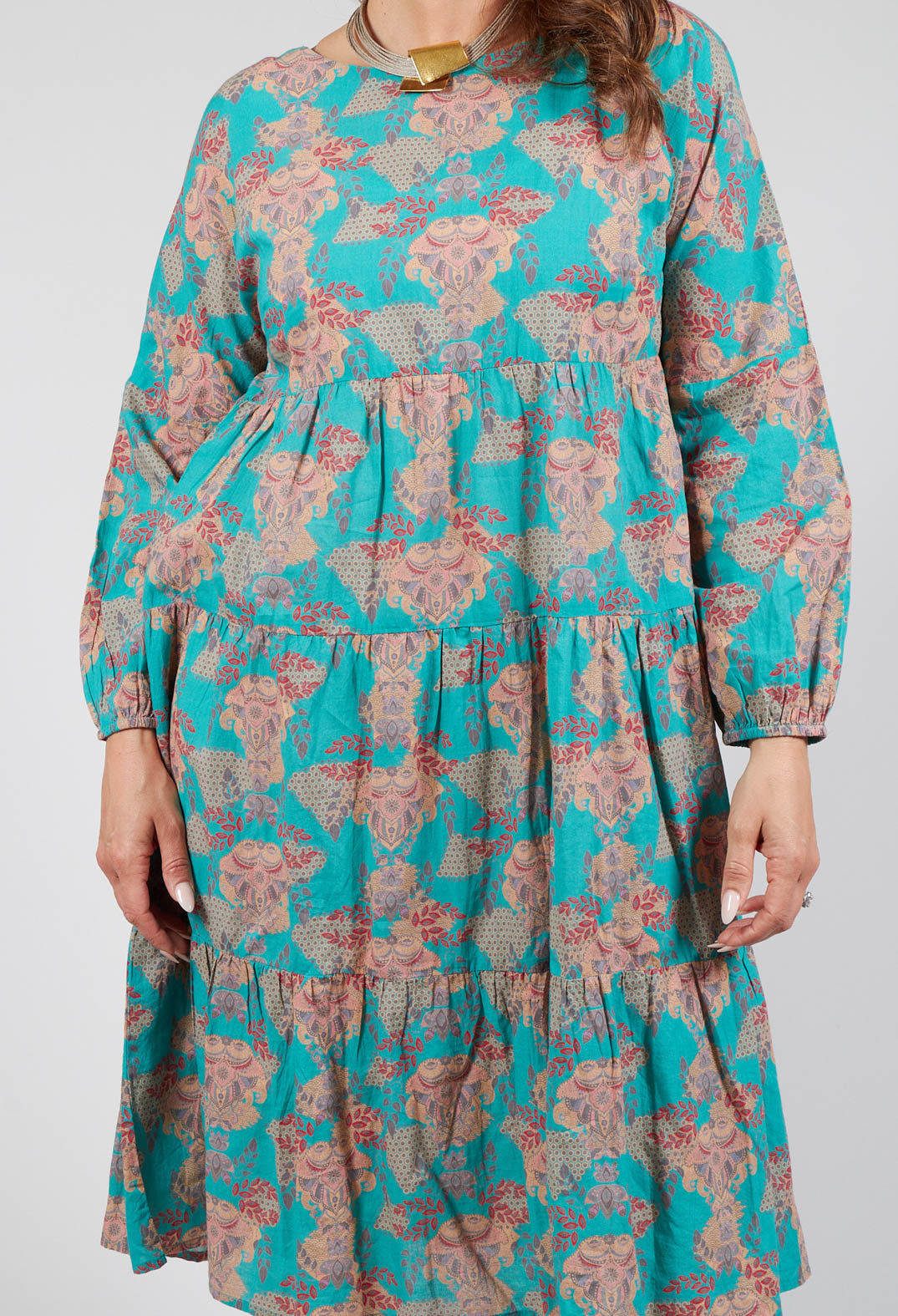 Tiered Vision of Love Dress in Turquoise with All over Print
