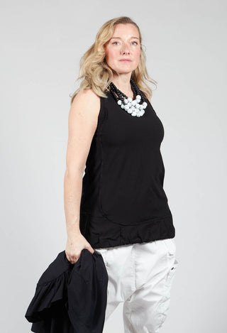 Sleeveless Jersey T Shirt wih Ruffle Hem in Black