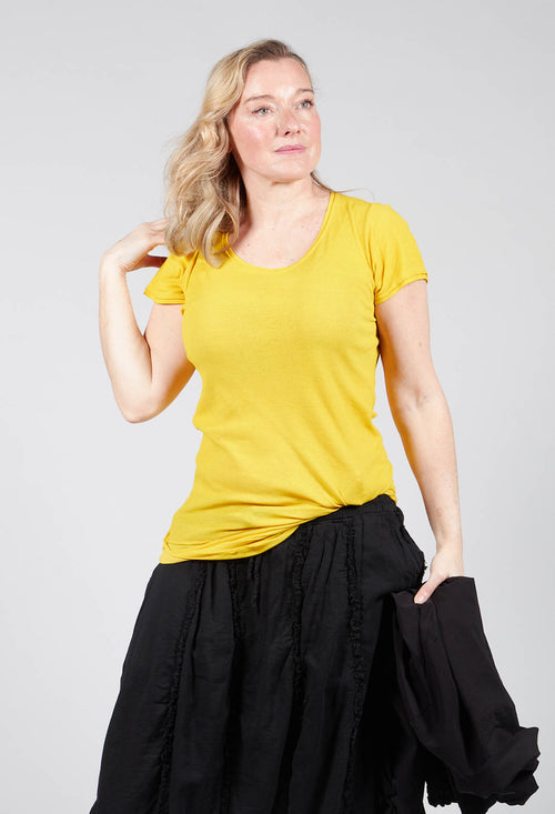 Round Neck Short Sleeved T Shirt with Skirt Panel in Lemon