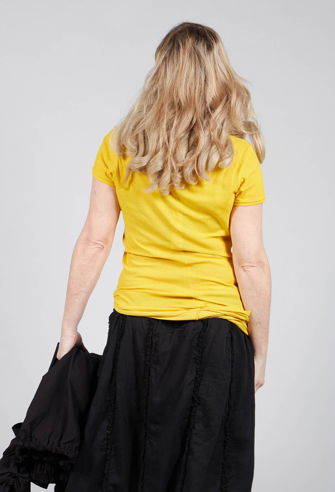 Round Neck Short Sleeved T Shirt with Skirt Panel in Lemon