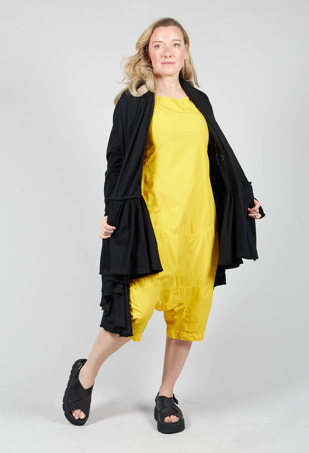 Short Cropped Sleeveless Overalls in Lemon