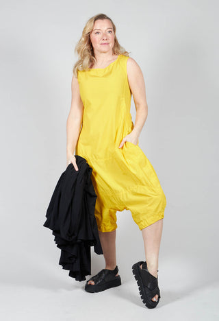 Short Cropped Sleeveless Overalls in Lemon