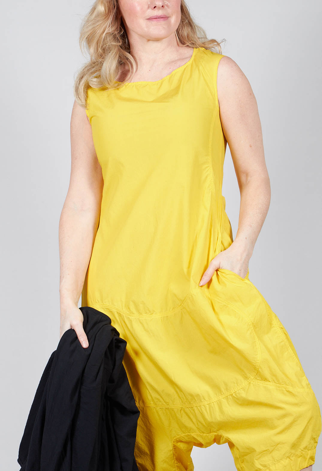 Short Cropped Sleeveless Overalls in Lemon