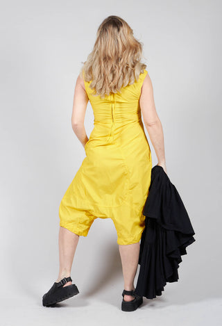 Short Cropped Sleeveless Overalls in Lemon