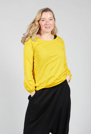 Round Neck Long Sleeved T Shirt with Bell Sleeves in Lemon