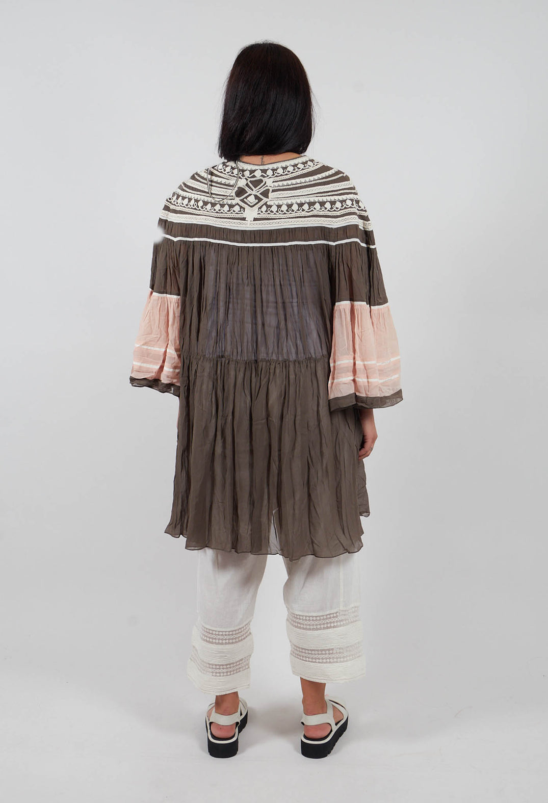 Short Block Dress with Underlayer in Olive Peach