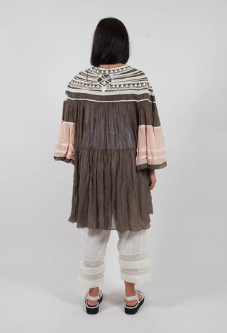 Short Block Dress with Underlayer in Olive Peach