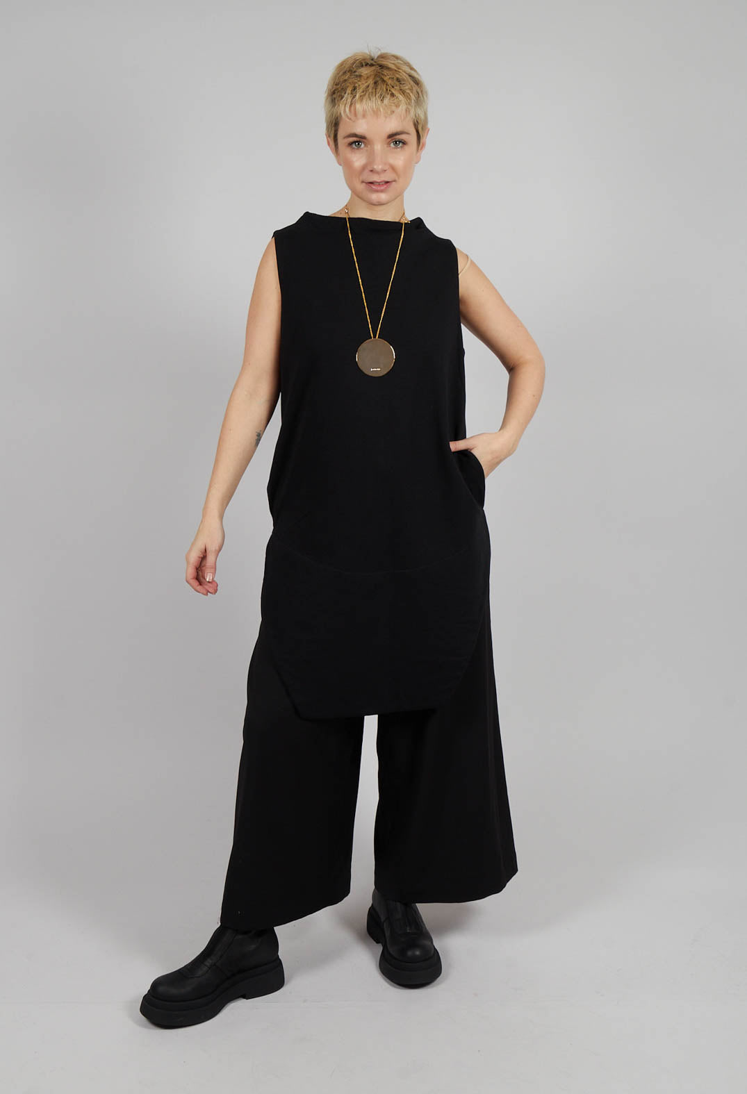 Sleeveless Top with Side Slits in Black