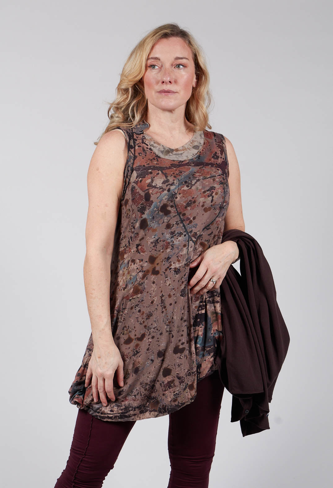 Vest Top with Asymmetric Bubble Hem in Ocher Paint