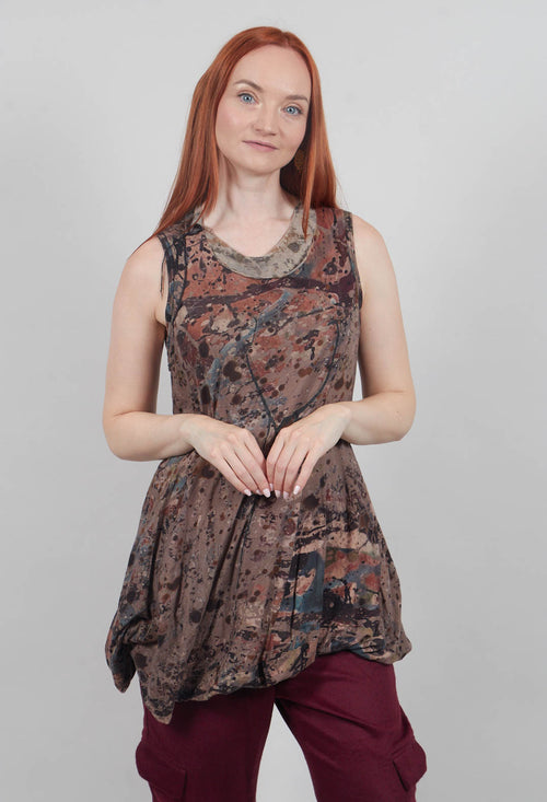 Vest Top with Asymmetric Bubble Hem in Ocher Paint