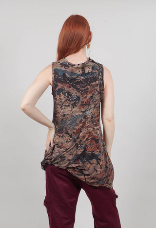 Vest Top with Asymmetric Bubble Hem in Ocher Paint