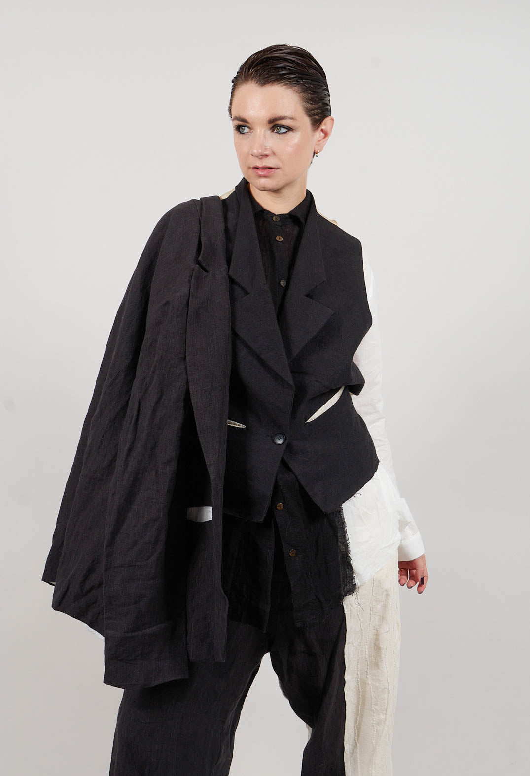 Waistcoat with Contrasting Back in Black and Cream