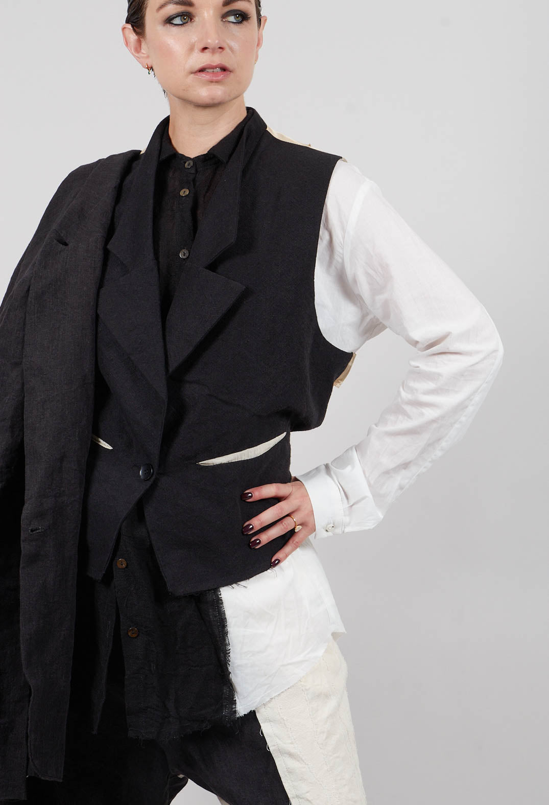 Waistcoat with Contrasting Back in Black and Cream
