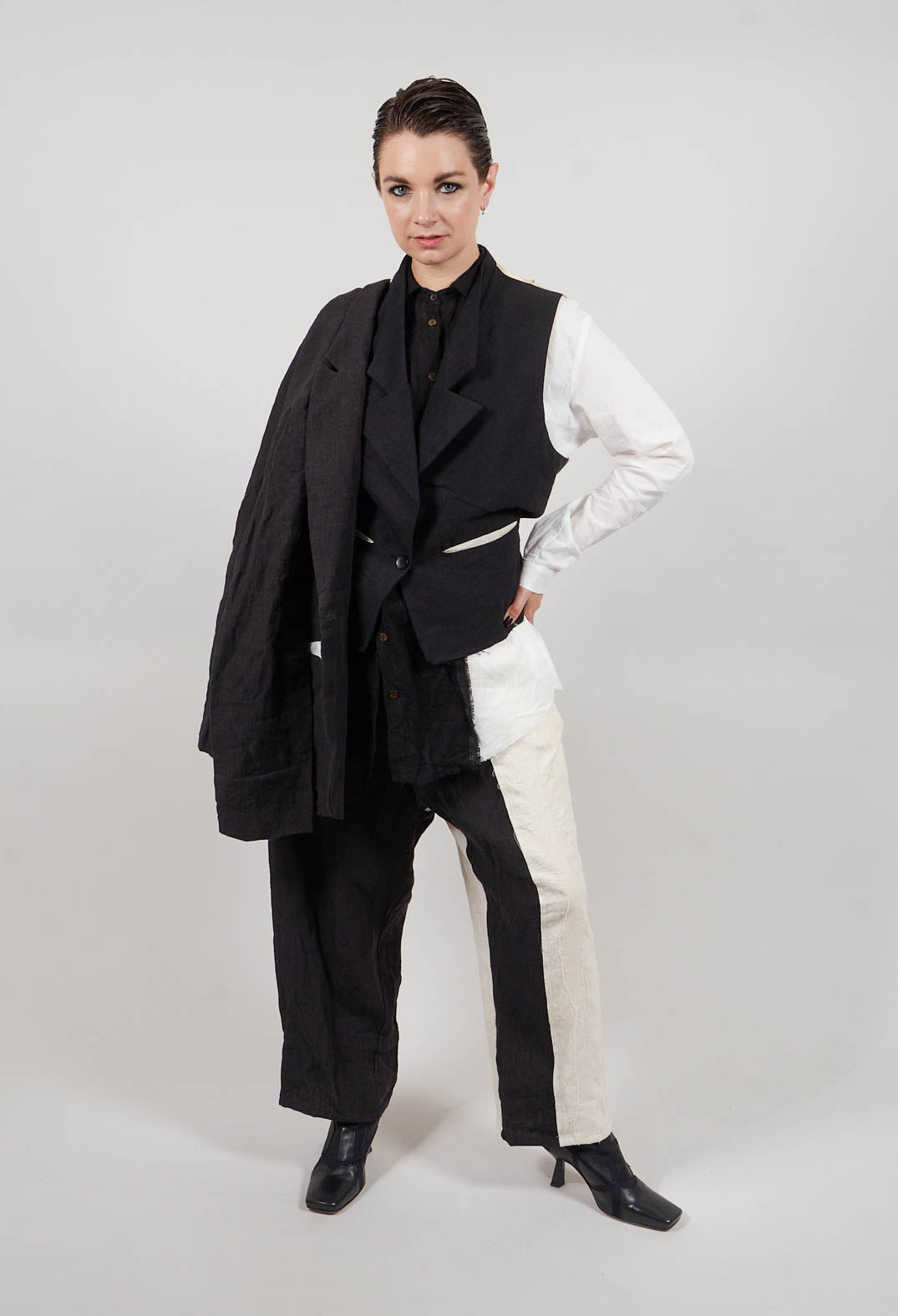 Dual Fabric Shirt in Black and White