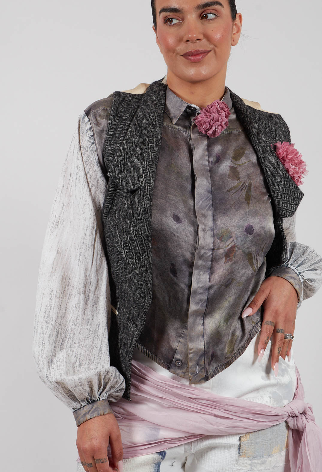 Waistcoat with Contrasting Back in Grey and Cream