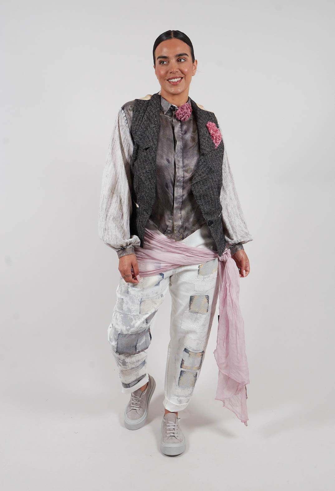Waistcoat with Contrasting Back in Grey and Cream