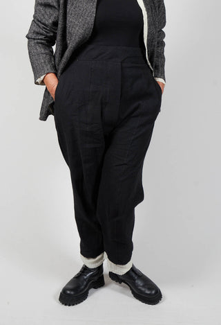 Dropcrotch Trousers with Contrasting Hem in Black