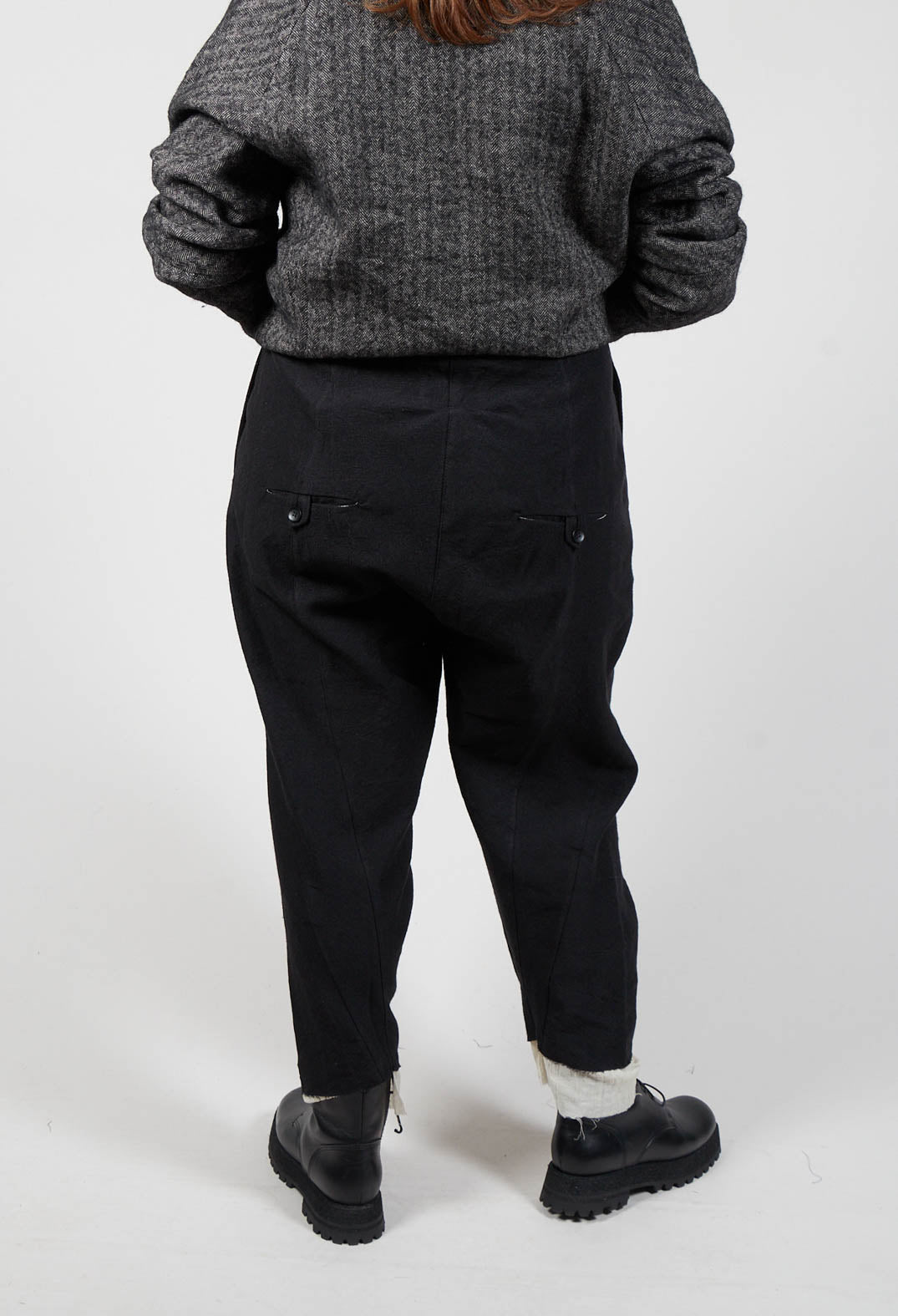 Dropcrotch Trousers with Contrasting Hem in Black