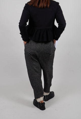 Wide Leg Trousers with Contrasting Hem in Herringbone Grey