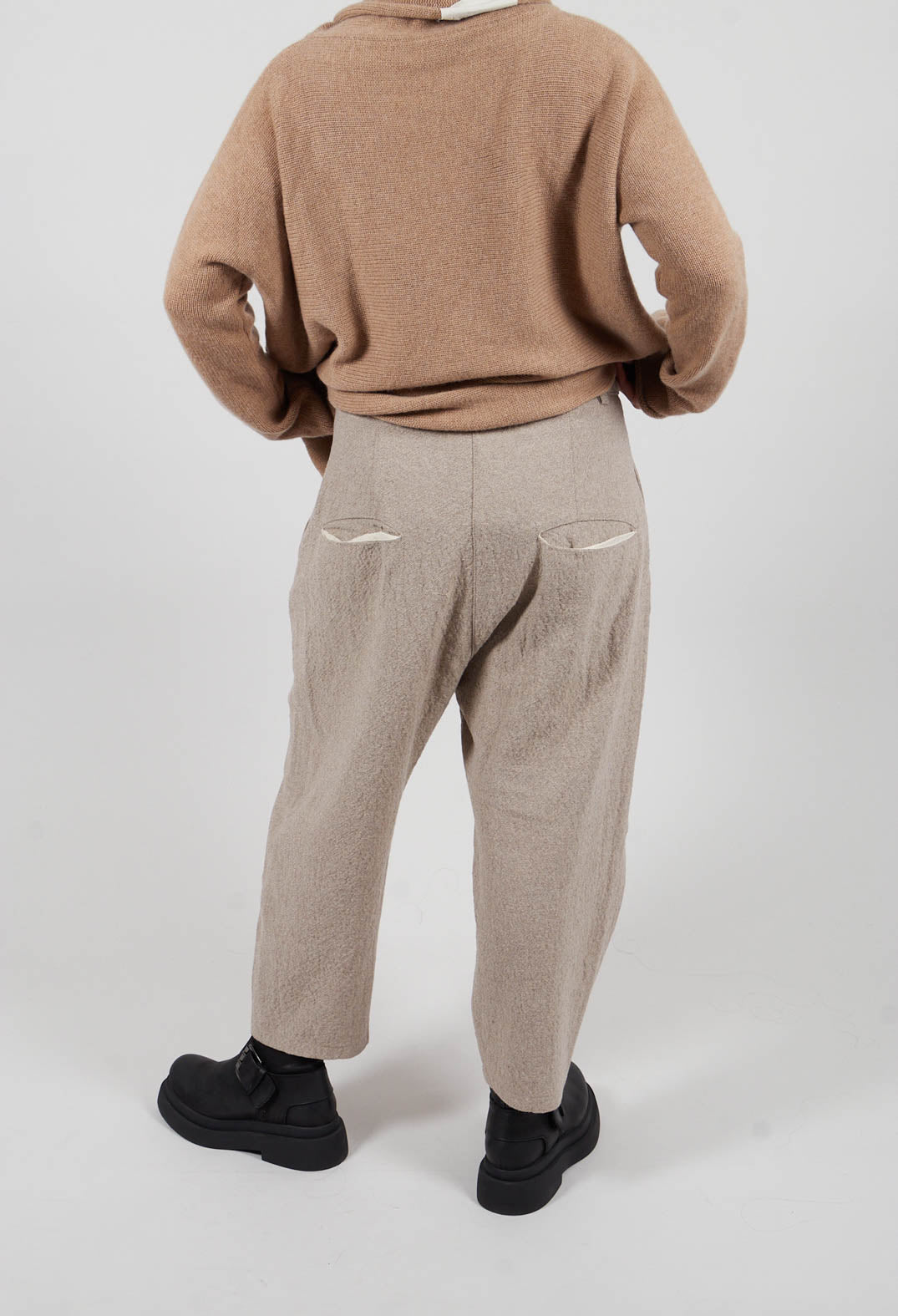 Wide Leg Dropcrotch Trousers in Beige