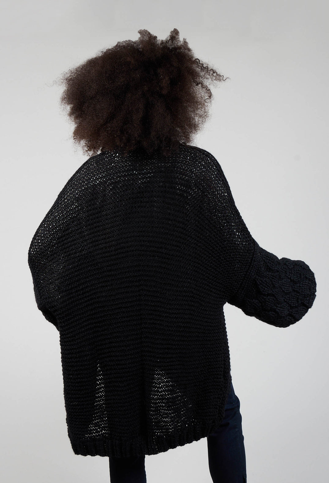Longline Hand Knitted Cardigan in Black