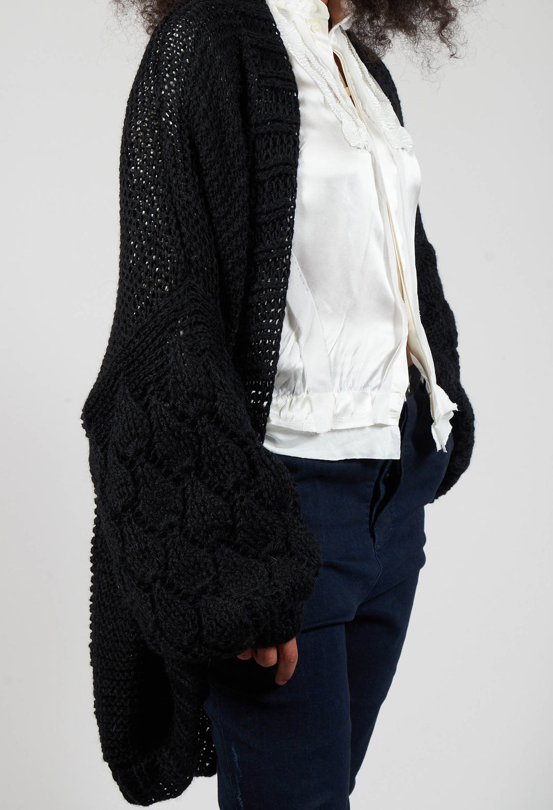 Longline Hand Knitted Cardigan in Black