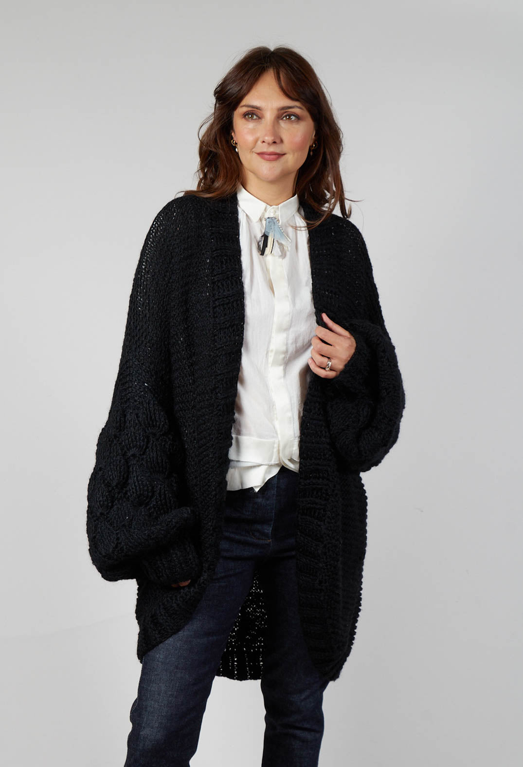 Longline Hand Knitted Cardigan in Black
