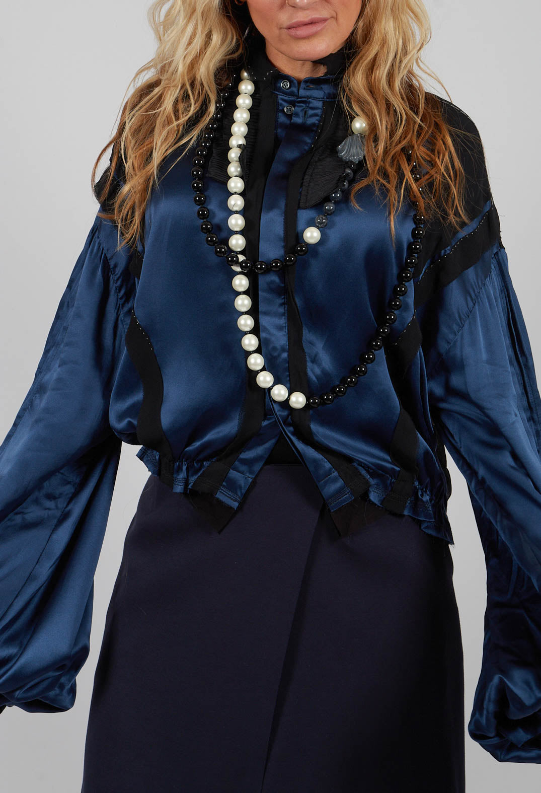 Satin Silk Blouse in Dark Navy
