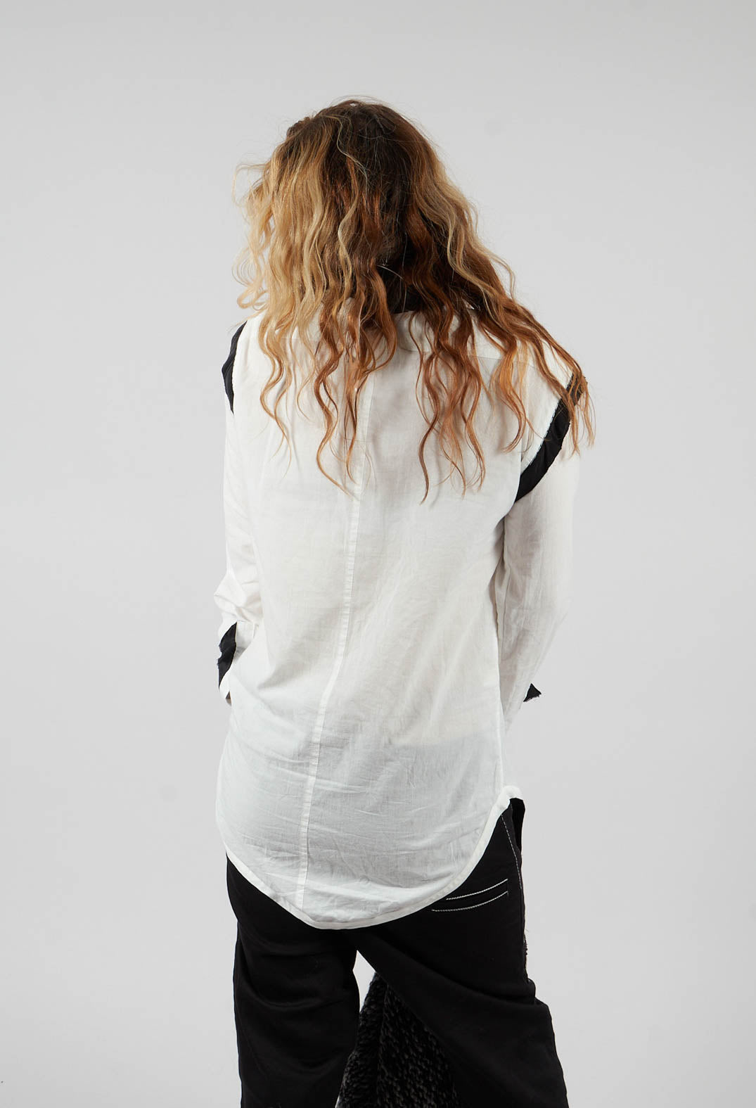 Cotton Shirt with Contrast Detail in White Black