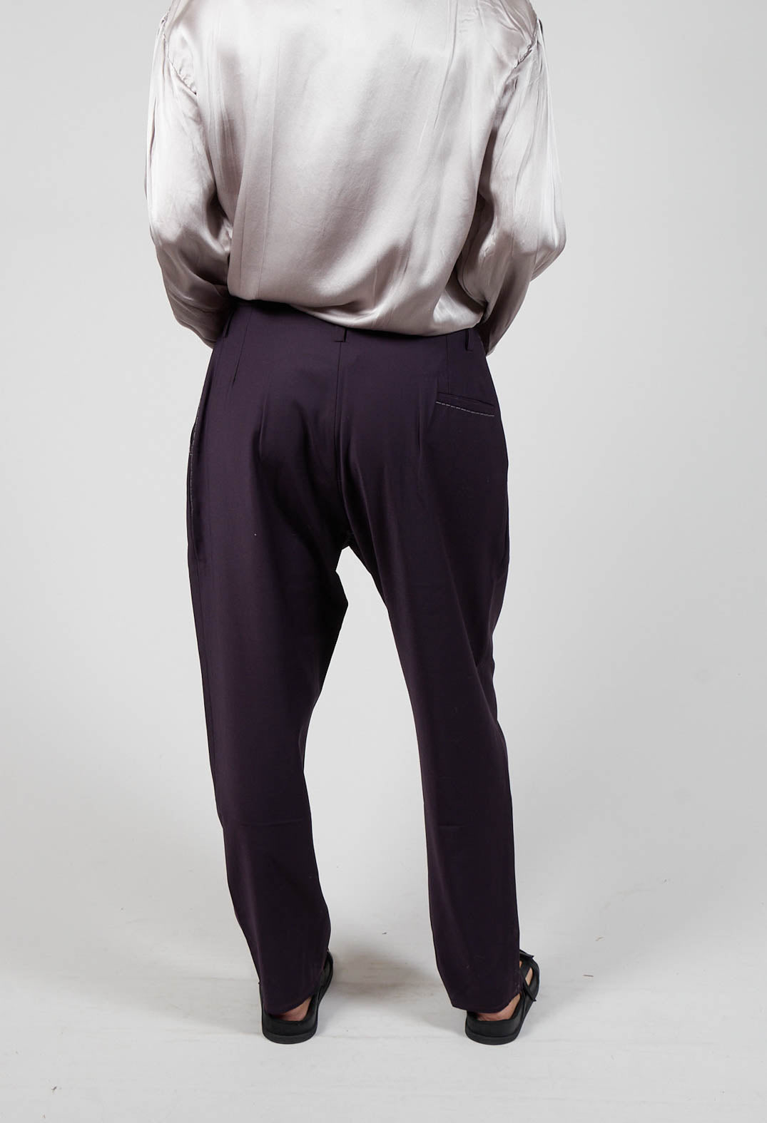 Pleat Front Wool Trousers in Plum Purple
