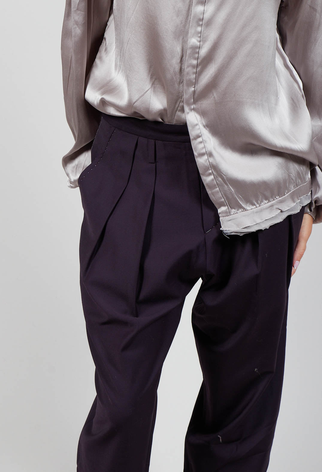 Pleat Front Wool Trousers in Plum Purple