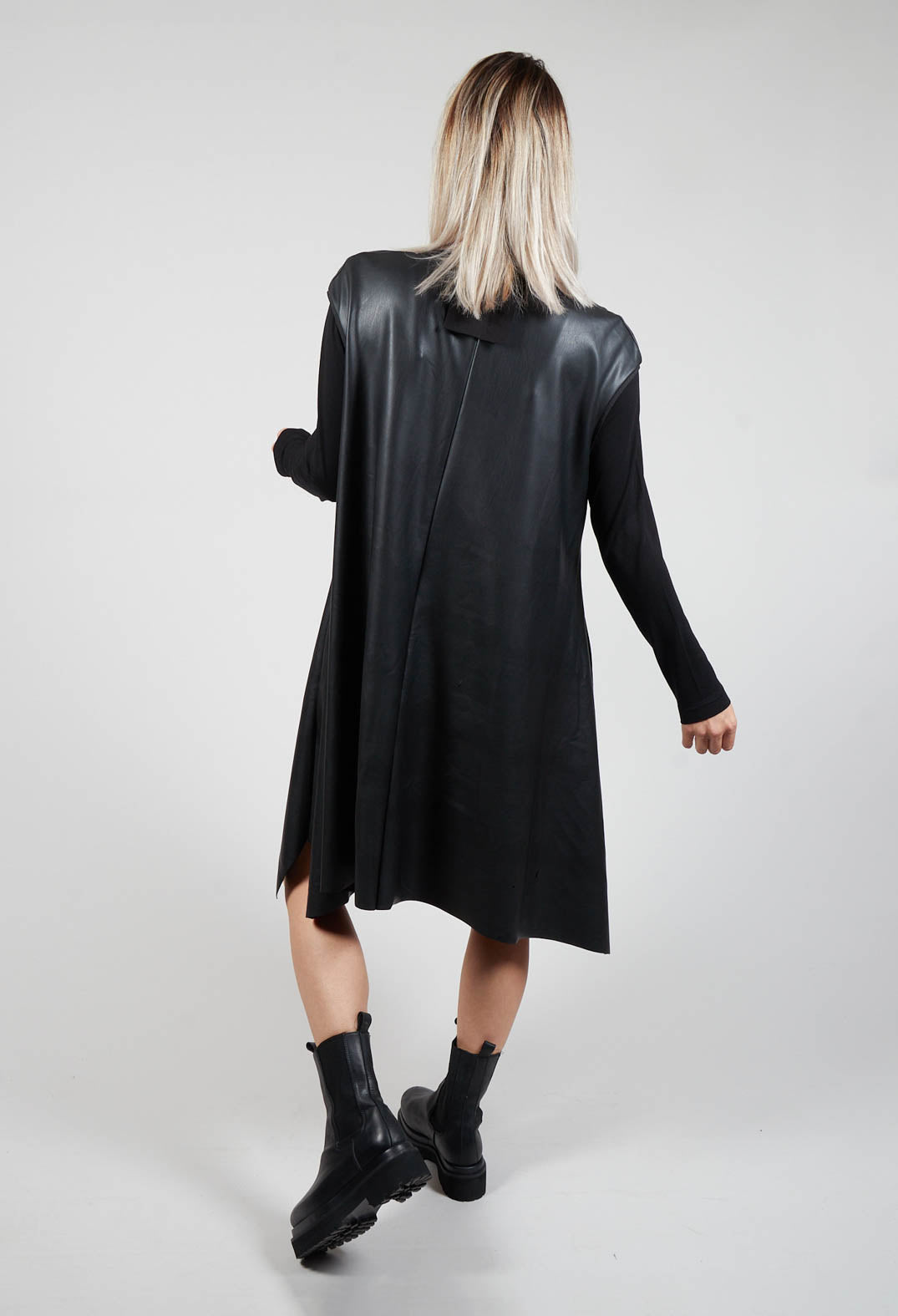 Leather Look A Line Dress in Black