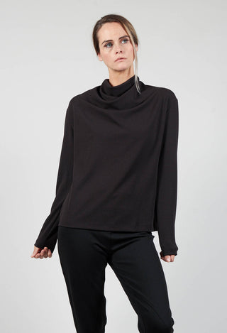 Draped Neck Blouse with Long Sleeves in Black