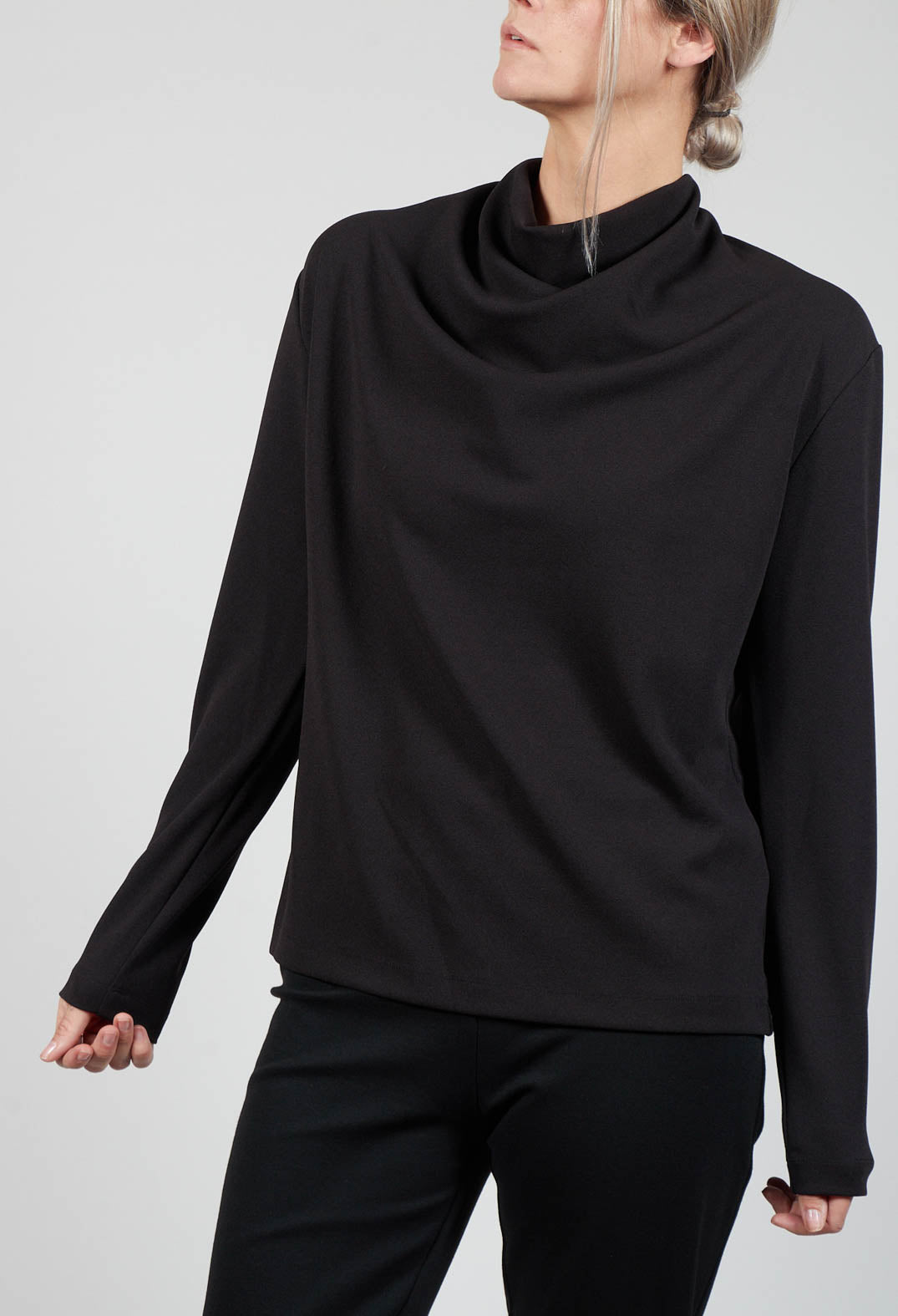 Draped Neck Blouse with Long Sleeves in Black
