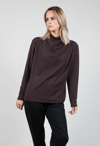 Draped Neck Blouse with Long Sleeves in Dark Brown